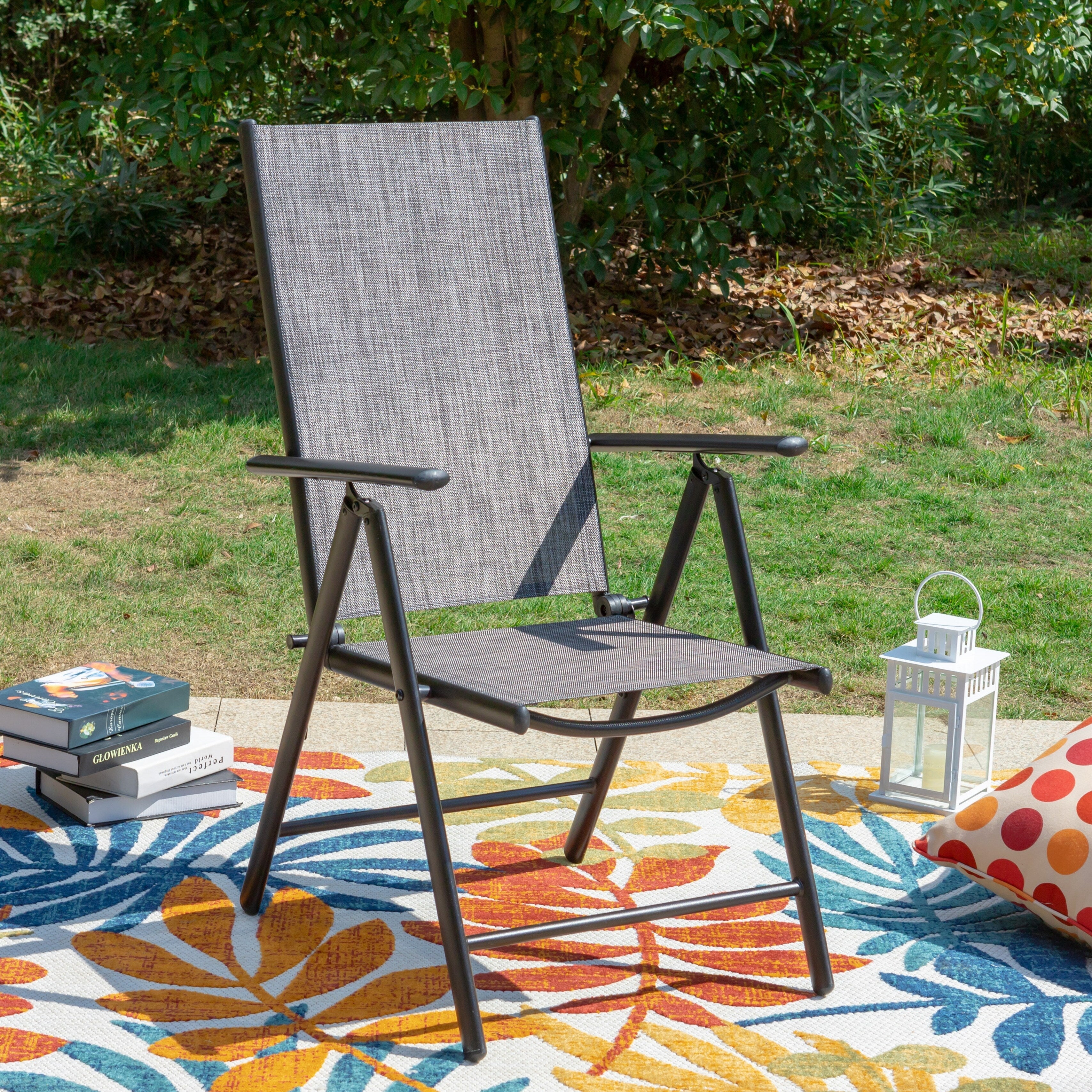 Ensemble de salle à manger de patio 9 pièces, table en métal et chaises de salle à manger pliables avec 7 niveaux réglables