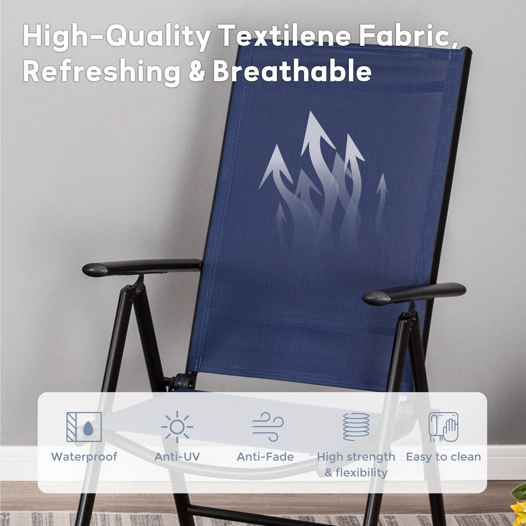 Ensemble de salle à manger de patio 9 pièces, table en métal et chaises de salle à manger pliables avec 7 niveaux réglables