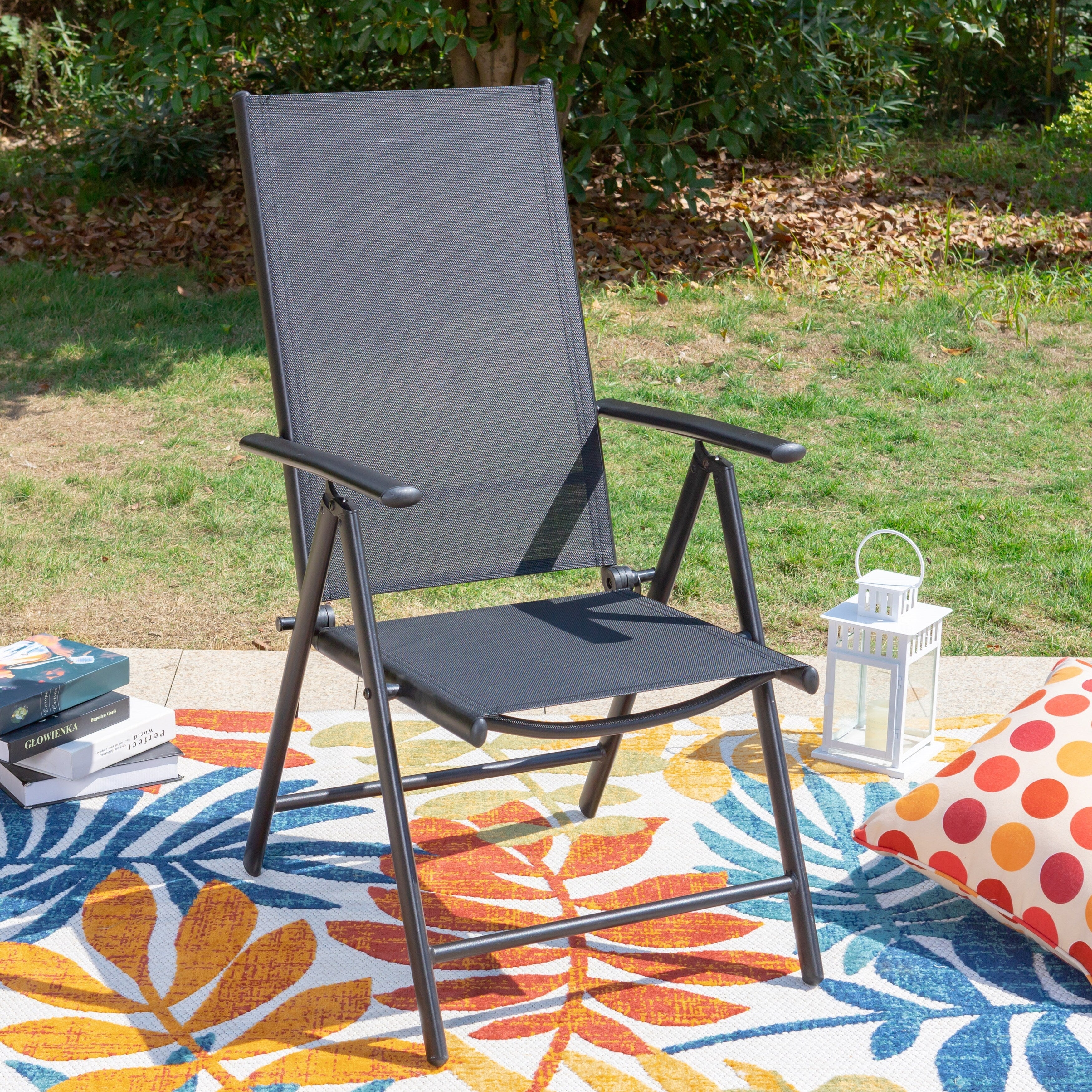 Ensemble de salle à manger de patio 9 pièces, table en métal et chaises de salle à manger pliables avec 7 niveaux réglables