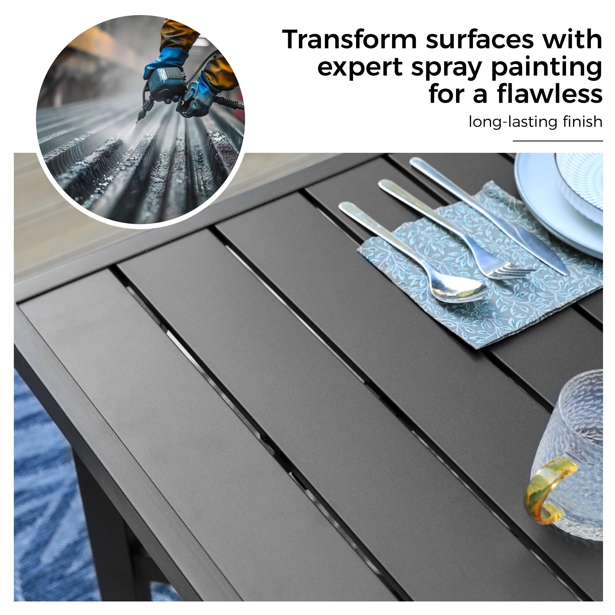 Ensemble de salle à manger de patio 9 pièces, table en métal et chaises de salle à manger pliables avec 7 niveaux réglables