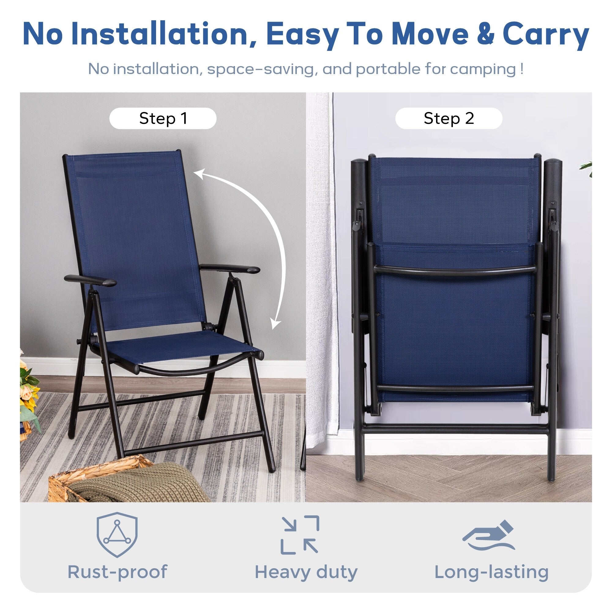 Ensemble de salle à manger de patio 9 pièces, table en métal et chaises de salle à manger pliables avec 7 niveaux réglables