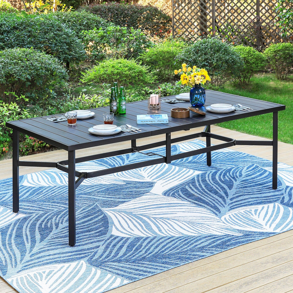 Ensemble de salle à manger de patio 9 pièces, table en métal et chaises de salle à manger pliables avec 7 niveaux réglables