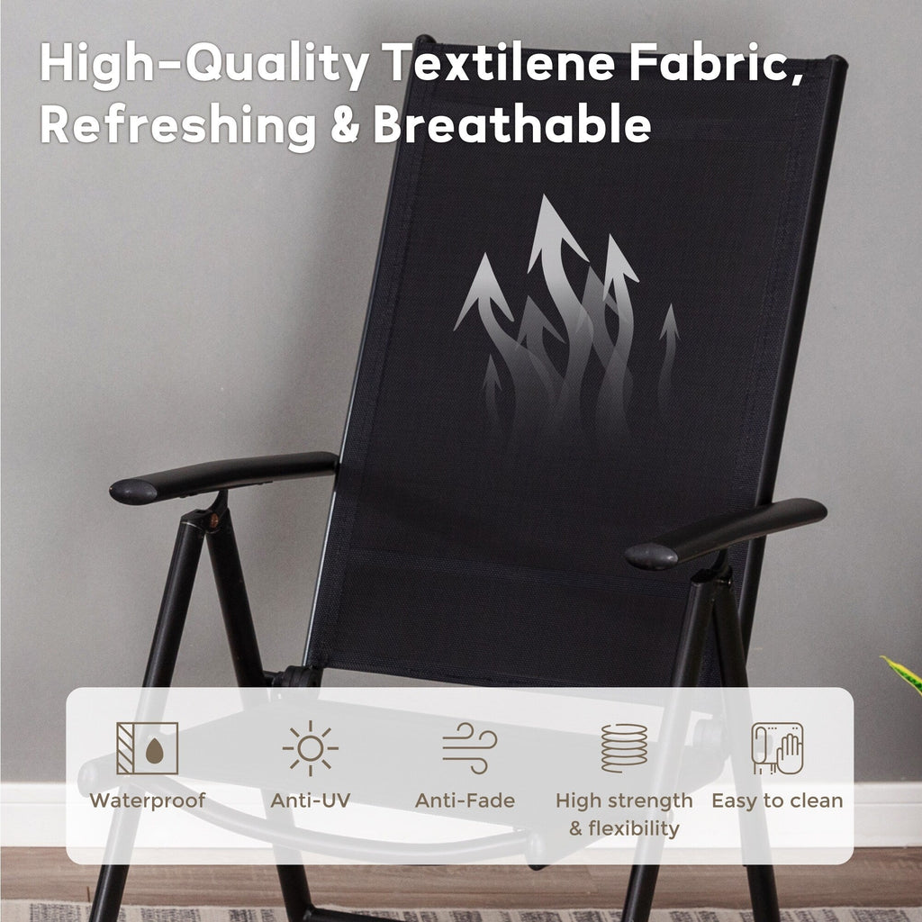 Ensemble de salle à manger de patio 9 pièces, table en métal et chaises de salle à manger pliables avec 7 niveaux réglables