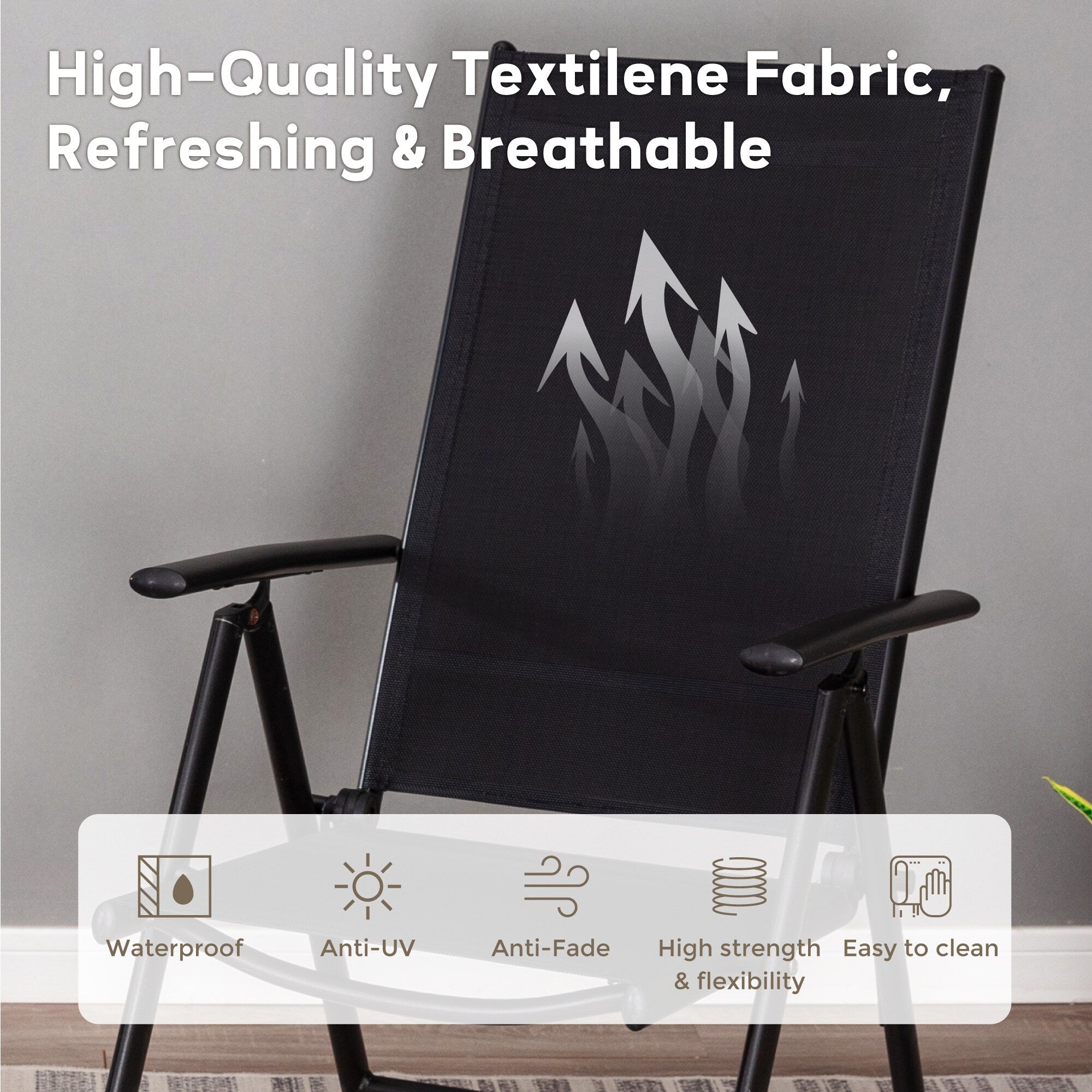 Ensemble de salle à manger de patio 9 pièces, table en métal et chaises de salle à manger pliables avec 7 niveaux réglables