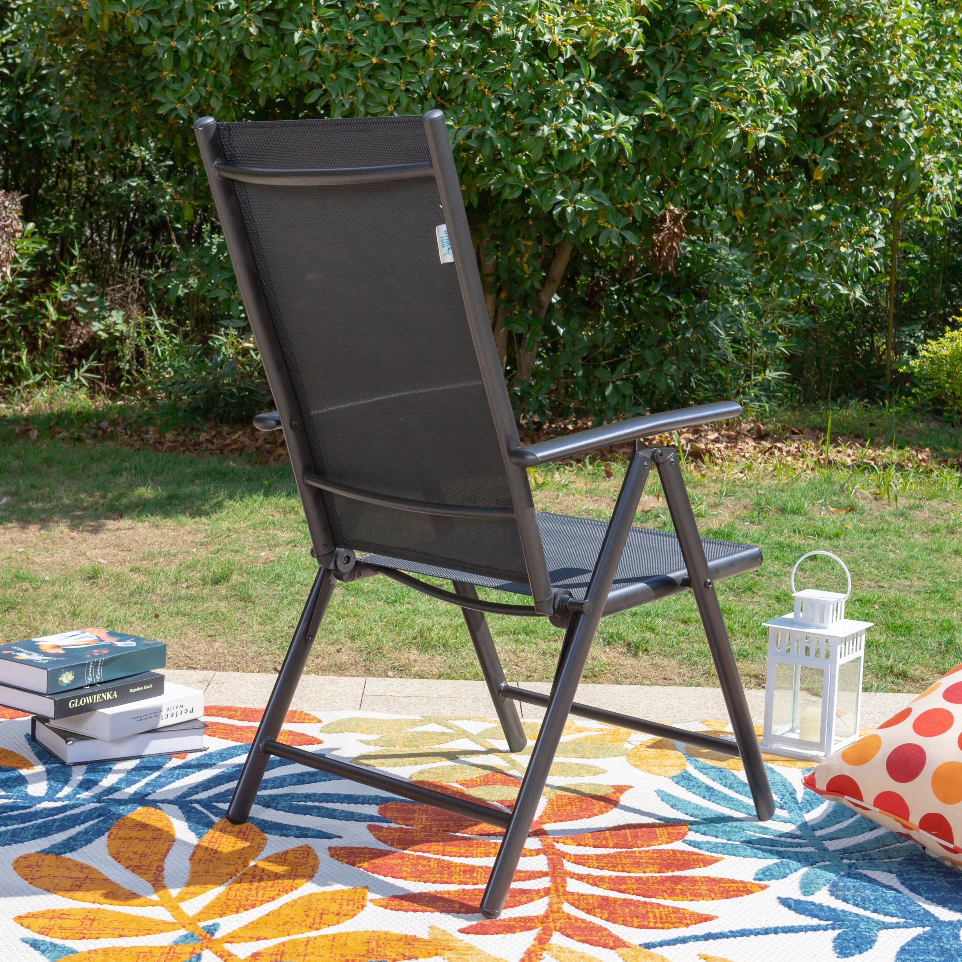 Ensemble de salle à manger de patio 9 pièces, table en métal et chaises de salle à manger pliables avec 7 niveaux réglables