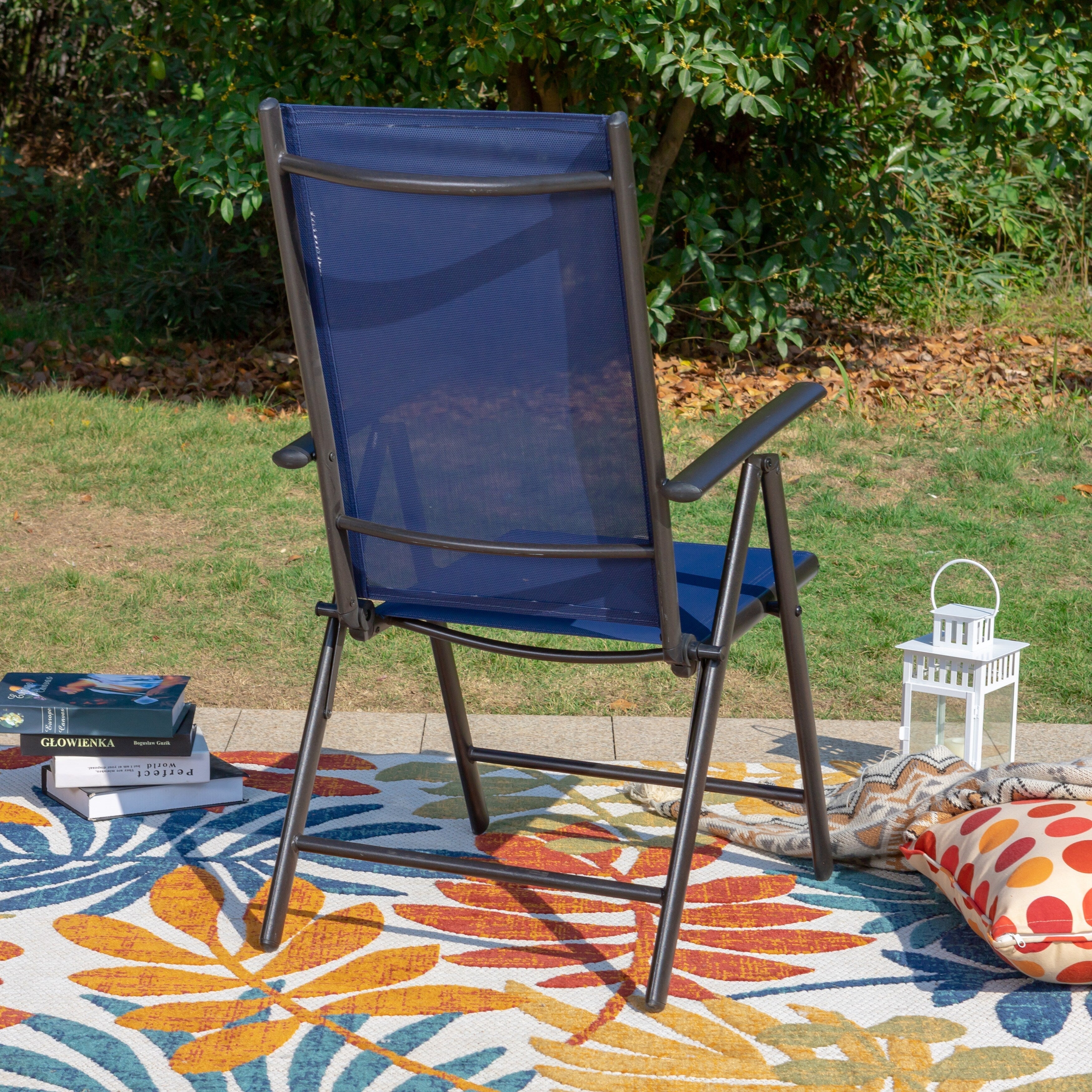 Ensemble de salle à manger de patio 9 pièces, table en métal et chaises de salle à manger pliables avec 7 niveaux réglables