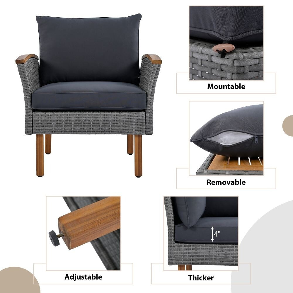 Ensemble de meubles de patio en rotin 9 pièces, ensemble de conversation extérieur avec pieds et plateau en bois d'acacia