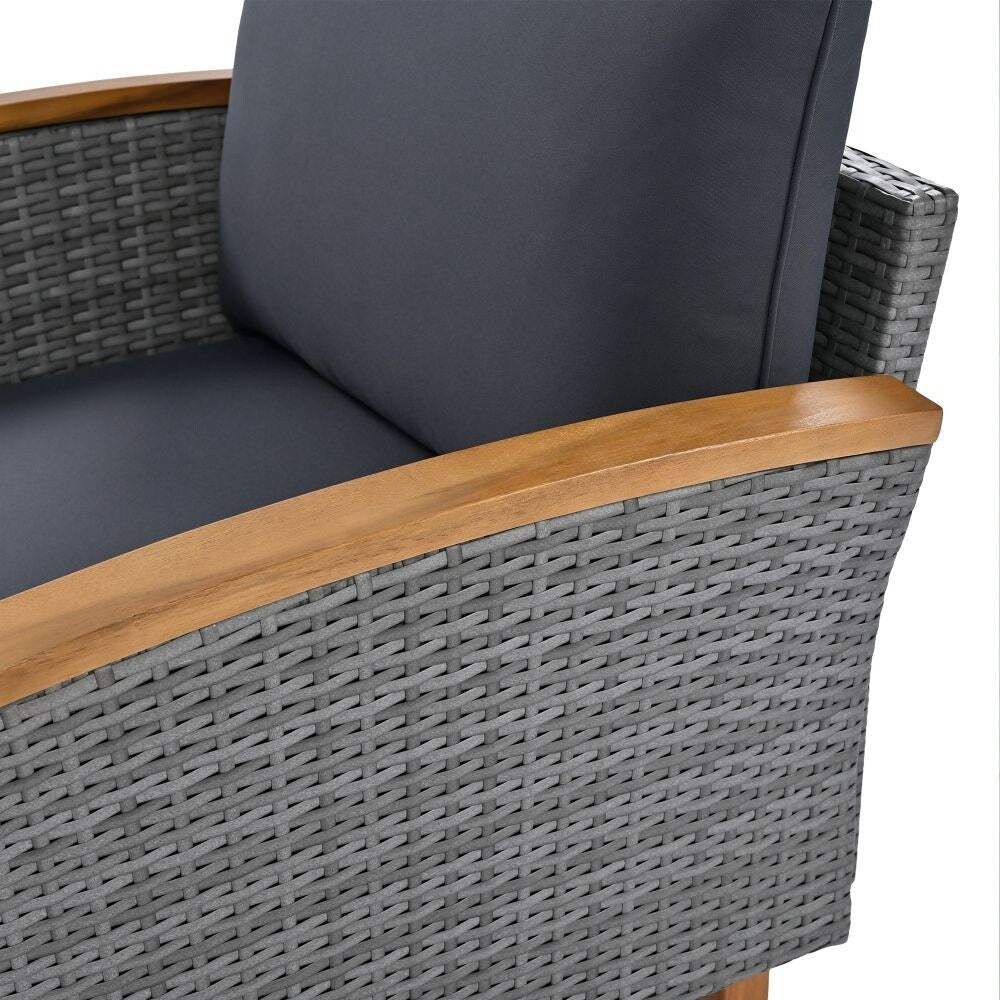 Ensemble de meubles de patio en rotin 9 pièces, ensemble de conversation extérieur avec pieds et plateau en bois d'acacia