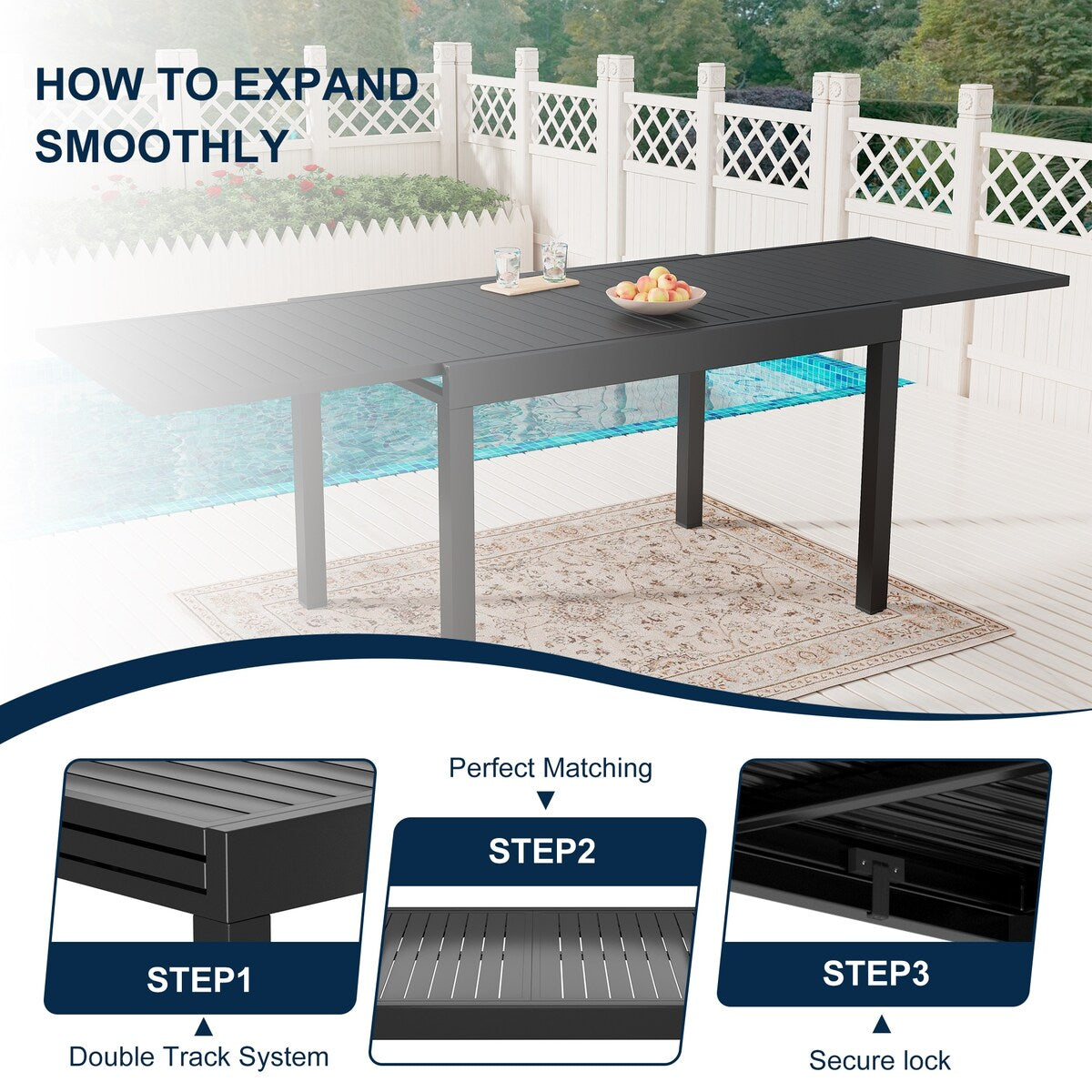 Ensemble de salle à manger d'extérieur 9 pièces avec table à manger extensible