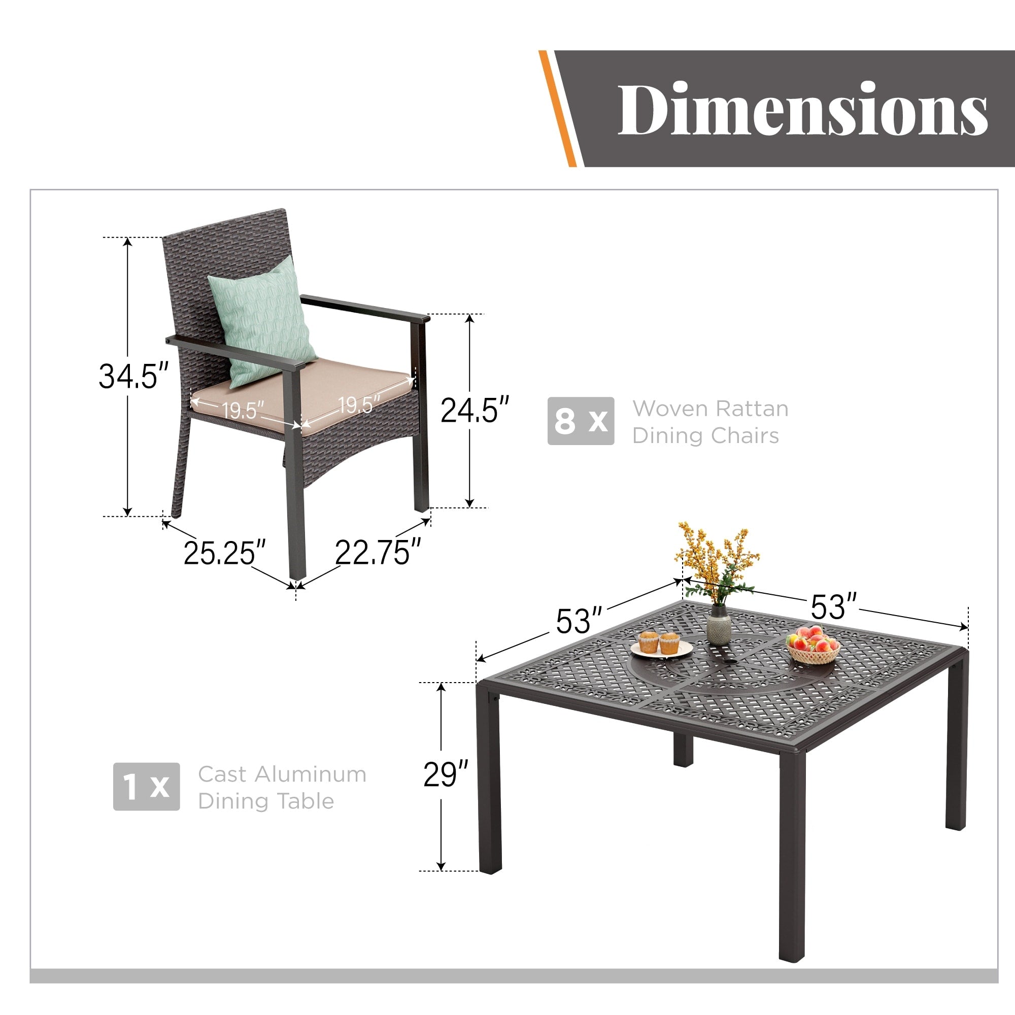 Ensemble de salle à manger de patio 9 pièces en rotin et osier avec trou pour parasol