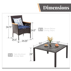 Ensemble de salle à manger de patio 9 pièces en rotin et osier avec trou pour parasol