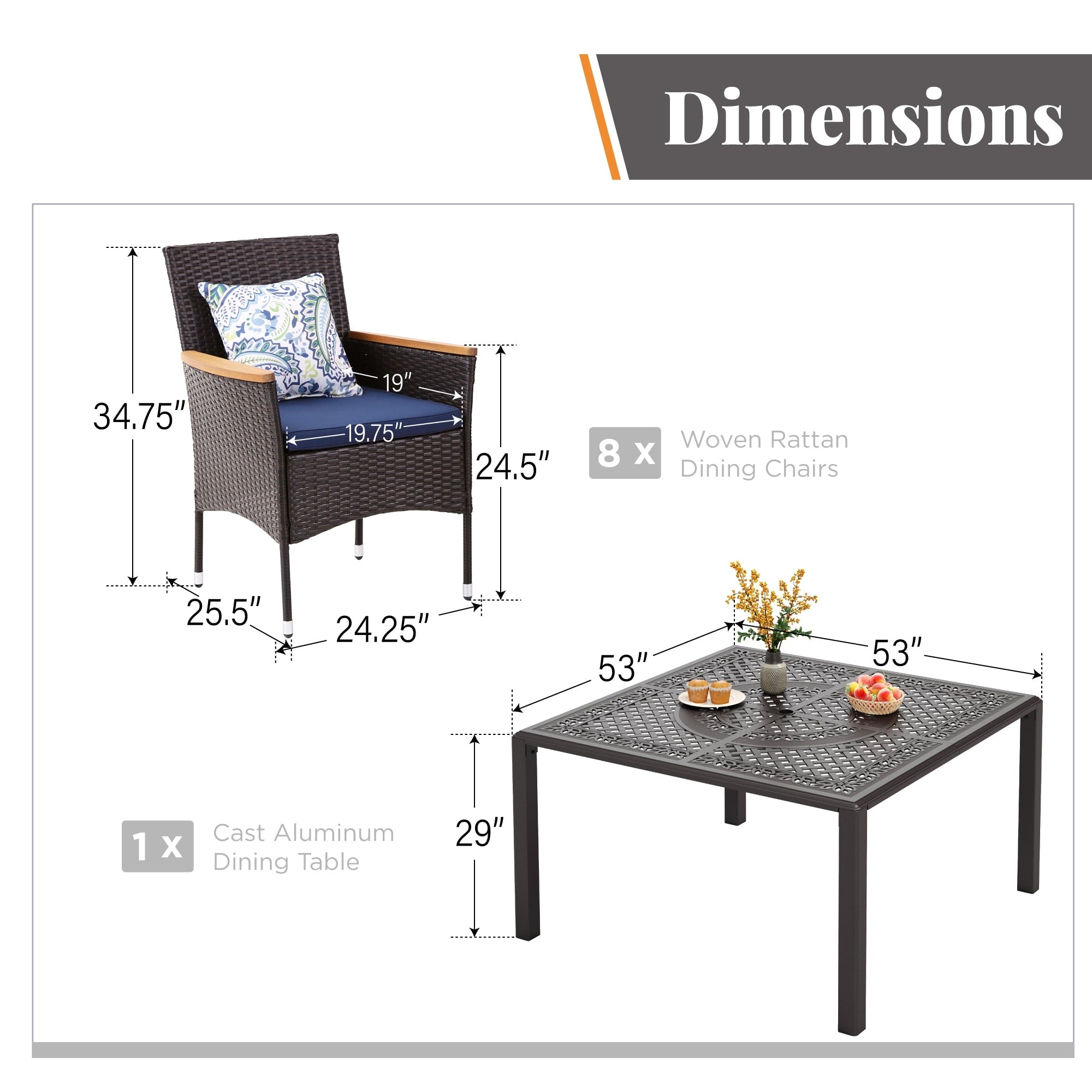 Ensemble de salle à manger de patio 9 pièces en rotin et osier avec trou pour parasol