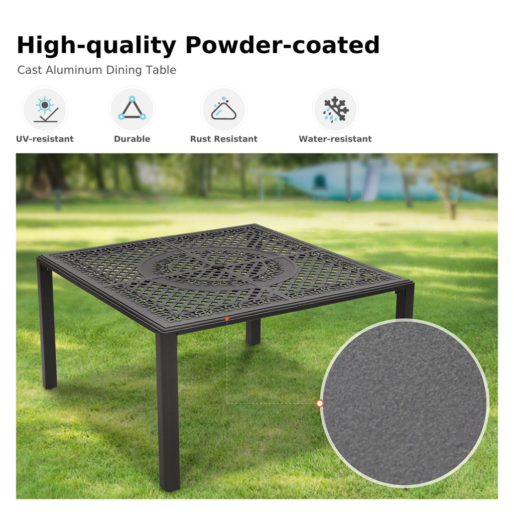 Ensemble de salle à manger de patio 9 pièces en rotin et osier avec trou pour parasol