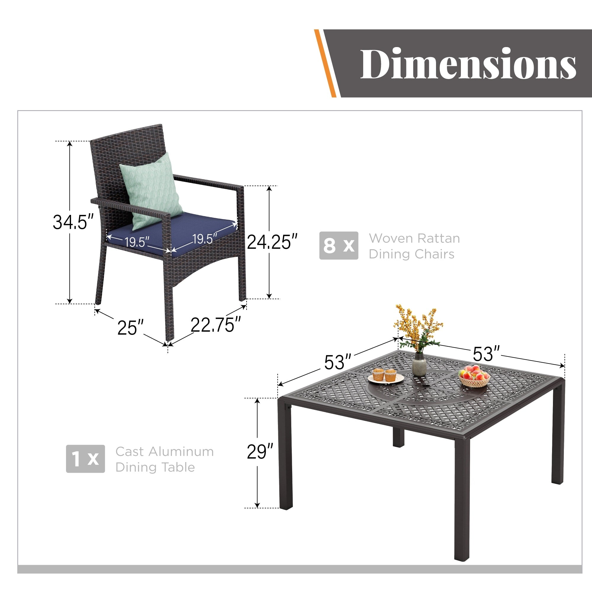 Ensemble de salle à manger de patio 9 pièces en rotin et osier avec trou pour parasol