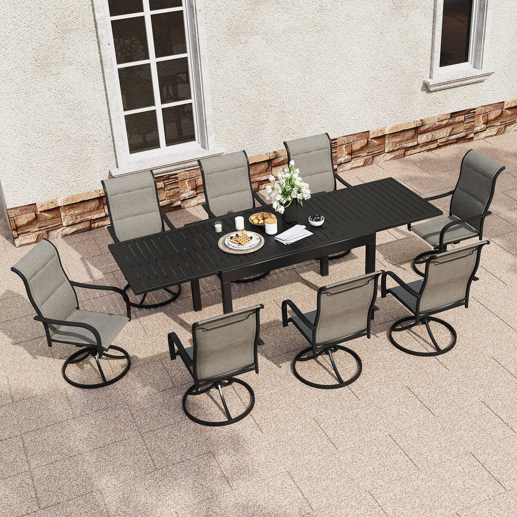 Ensemble de salle à manger de patio 9 pièces avec table à manger extensible