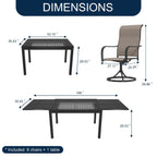 Ensemble de salle à manger de patio 9 pièces avec table à manger extensible