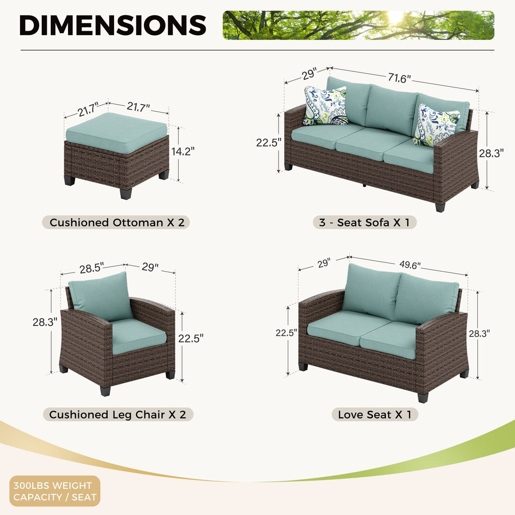 Ensemble de salon de jardin 9 places en rotin et osier avec canapé sectionnel à dossier haut et table pour foyer
