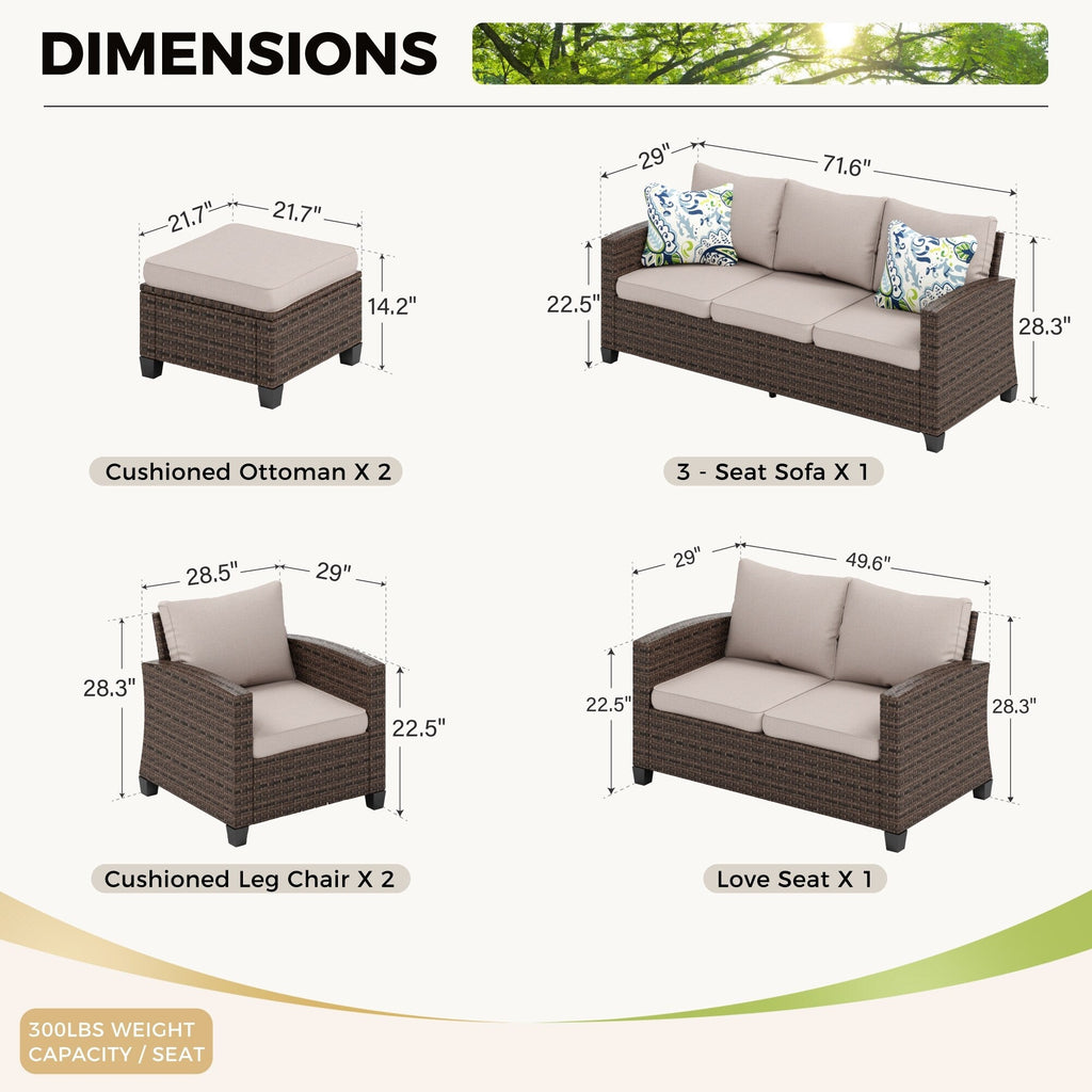 Ensemble de salon de jardin 9 places en rotin et osier avec canapé sectionnel à dossier haut et table pour foyer