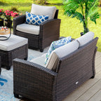 Ensemble de salon de jardin 9 places en rotin et osier avec canapé sectionnel à dossier haut et table pour foyer