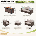 Ensemble de salon de jardin 9 places en rotin et osier avec canapé sectionnel à dossier haut et table pour foyer