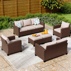 Ensemble de salon de jardin 9 places en rotin et osier avec canapé sectionnel à dossier haut et table pour foyer