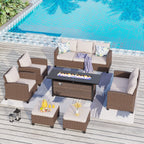 Ensemble de salon de jardin 9 places en rotin et osier avec canapé sectionnel à dossier haut et table pour foyer