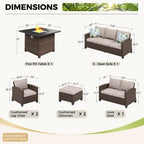 Ensemble de salon de jardin 9 places en rotin et osier avec canapé sectionnel à dossier haut et table pour foyer