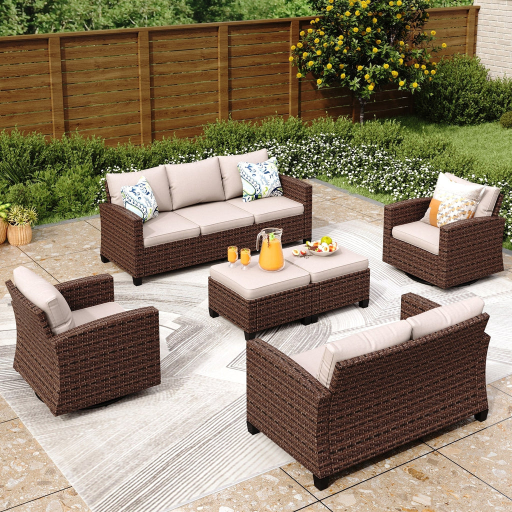 Ensemble de salon de jardin 9 places en rotin et osier avec canapé sectionnel à dossier haut et table pour foyer