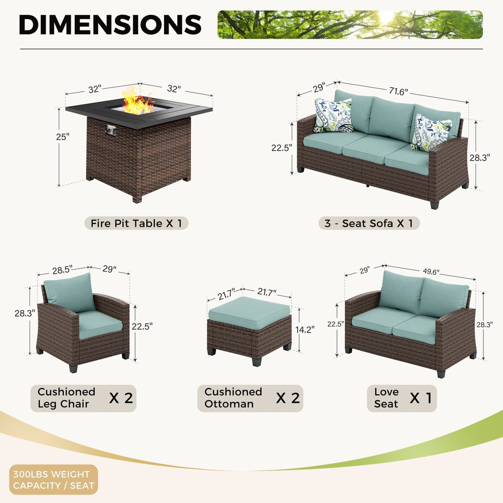 Ensemble de salon de jardin 9 places en rotin et osier avec canapé sectionnel à dossier haut et table pour foyer