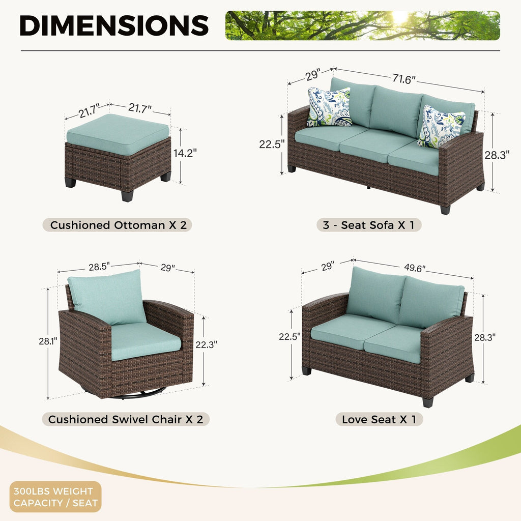 Ensemble de salon de jardin 9 places en rotin et osier avec canapé sectionnel à dossier haut et table pour foyer