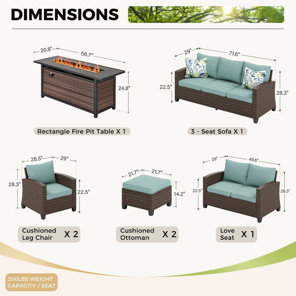 Ensemble de salon de jardin 9 places en rotin et osier avec canapé sectionnel à dossier haut et table pour foyer
