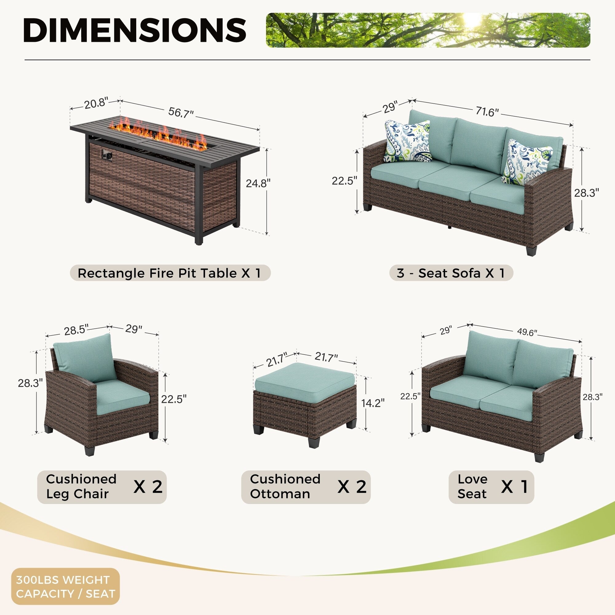 Ensemble de salon de jardin 9 places en rotin et osier avec canapé sectionnel à dossier haut et table pour foyer
