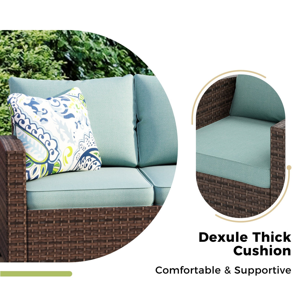 Ensemble de salon de jardin 9 places en rotin et osier avec canapé sectionnel à dossier haut et table pour foyer