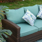 Ensemble de salon de jardin 9 places en rotin et osier avec canapé sectionnel à dossier haut et table pour foyer