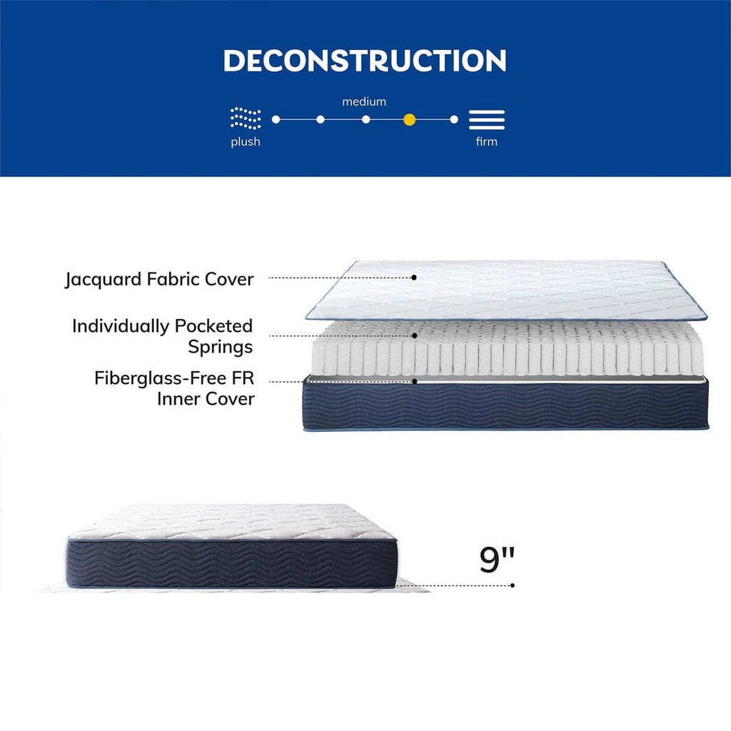 Matelas hybride en mousse à mémoire de forme de 9 pouces, taille moyenne, queen