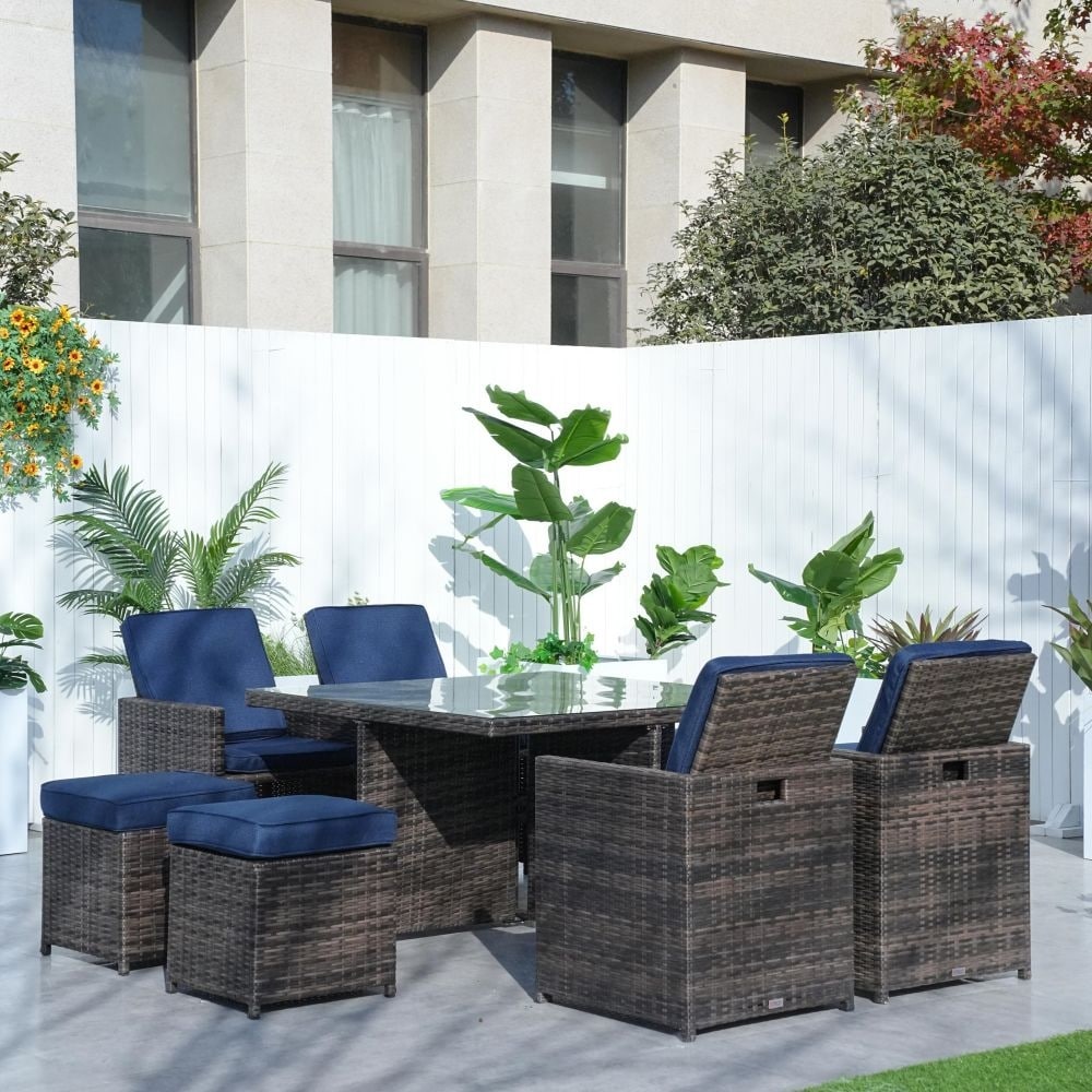 Ensemble de table à manger d'extérieur 9 pièces avec coussins