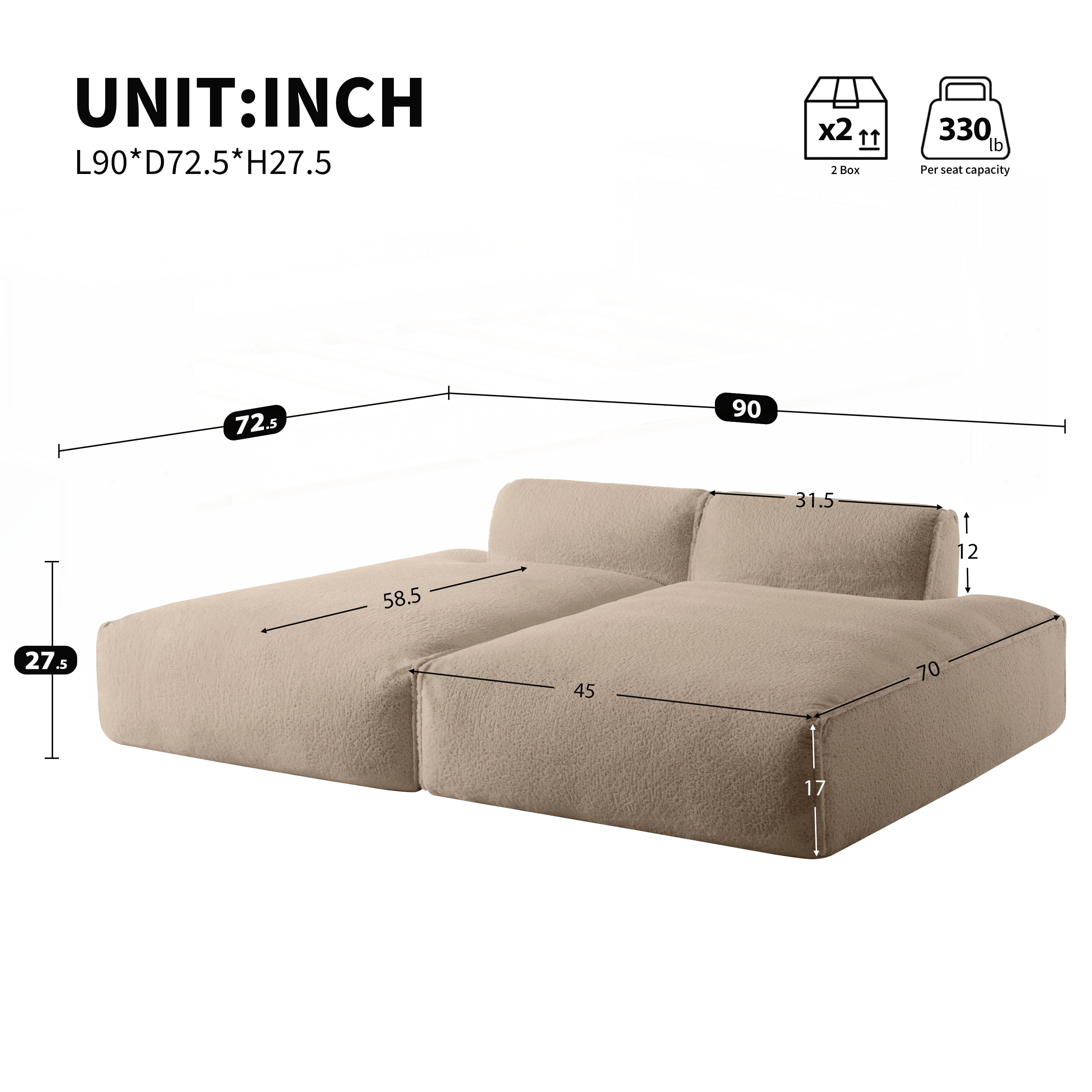 Canapé sectionnel modulaire surdimensionné de 90 pouces