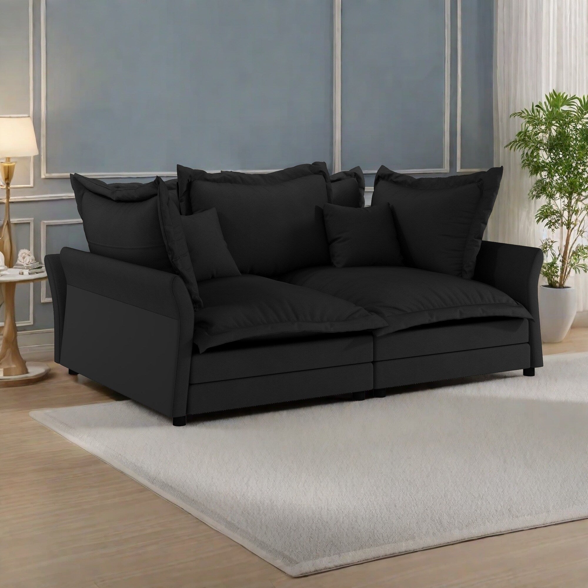 Canapé 3 places en velours 90,55 po avec structure en bois massif - Convertible en fauteuil - Support en éponge haute densité et ressorts