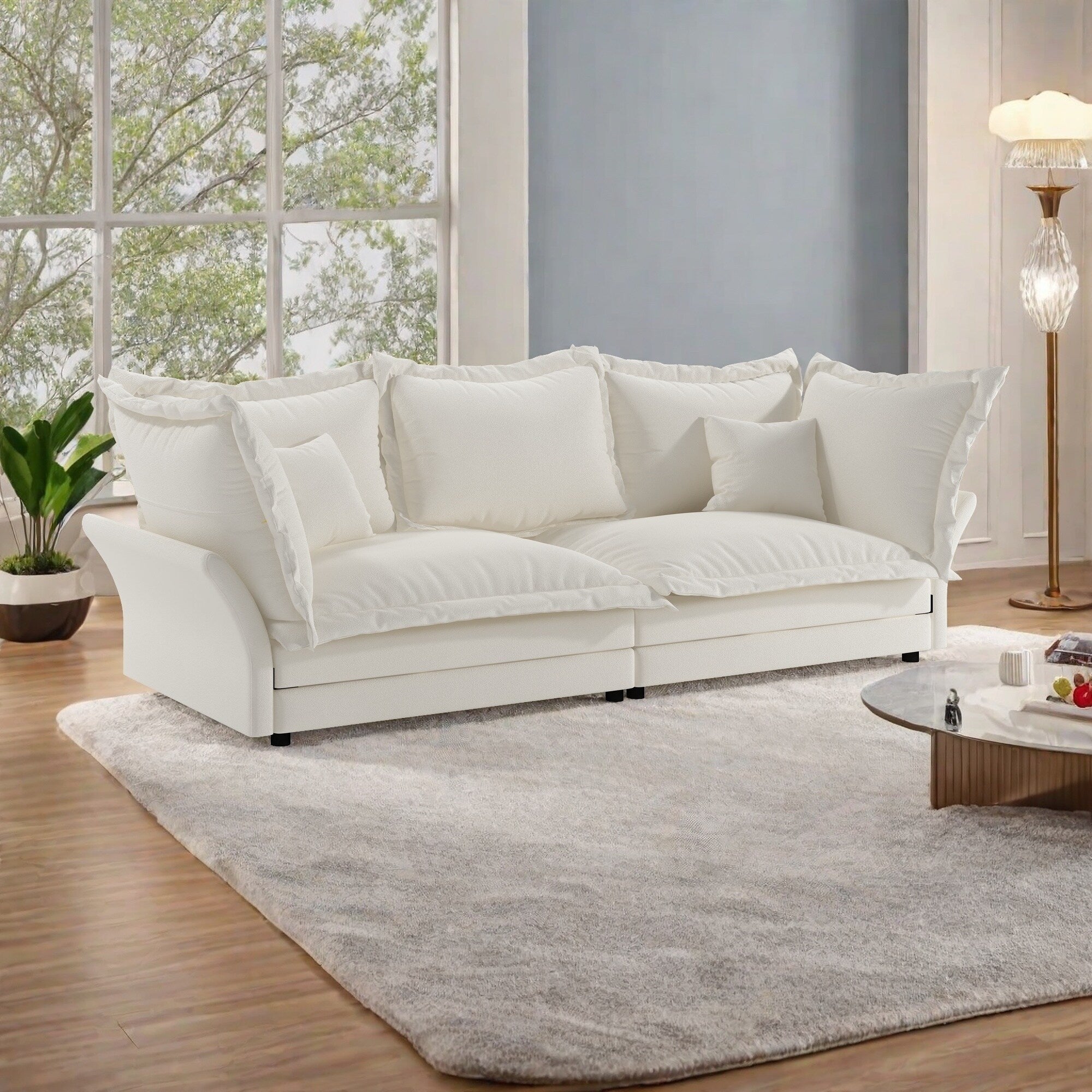 Canapé 3 places en velours 90,55 po avec structure en bois massif - Convertible en fauteuil - Support en éponge haute densité et ressorts