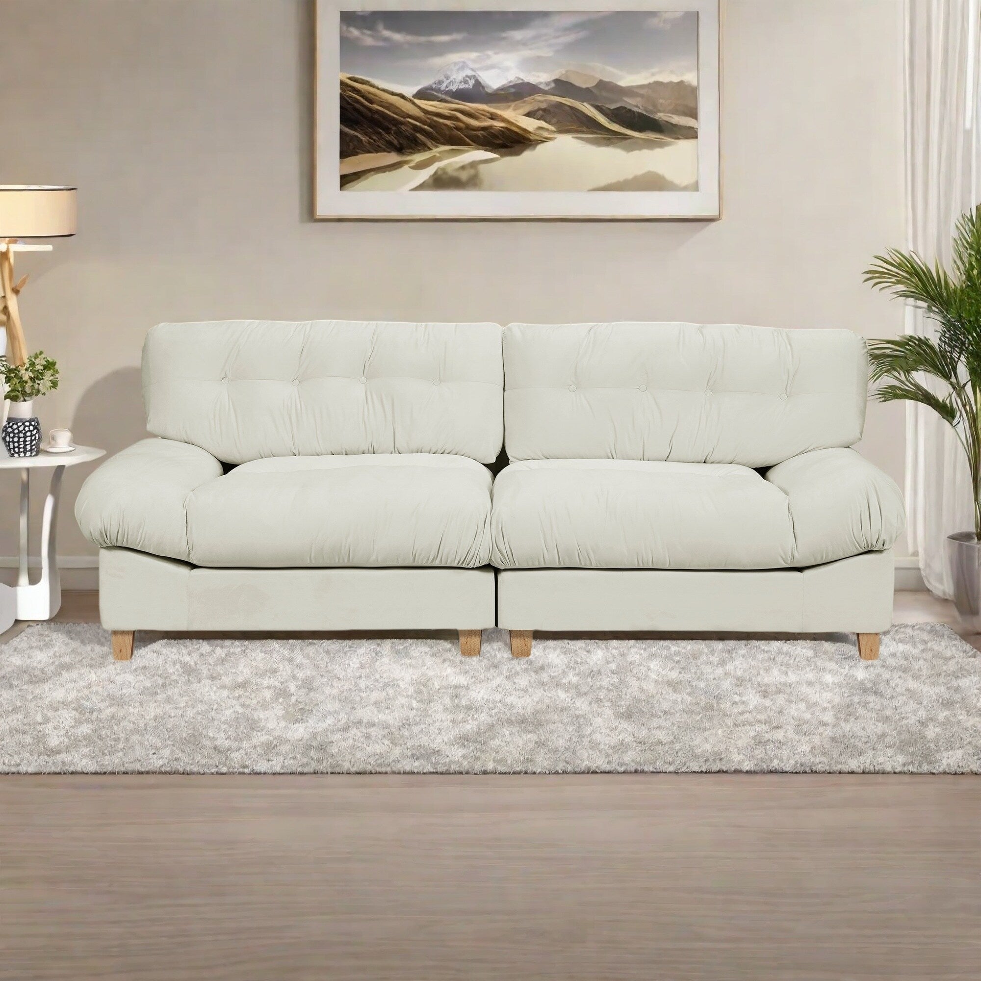 Canapé 3 places en tissu 90,5 avec mousse haute densité et base en bois massif