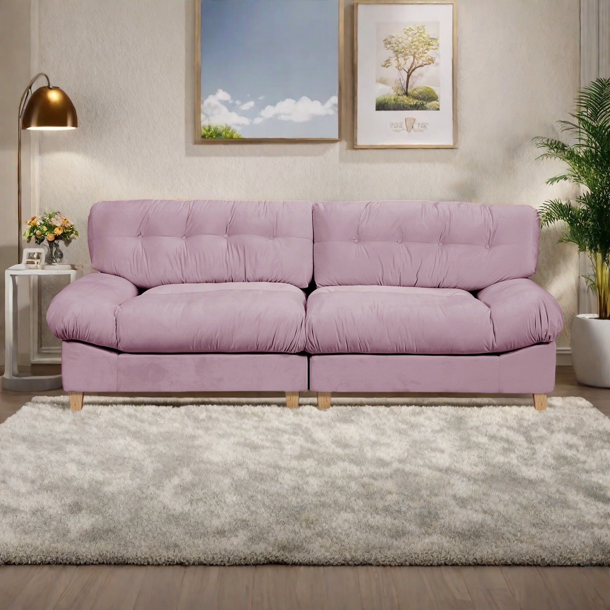 Canapé 3 places en tissu 90,5 avec mousse haute densité et base en bois massif