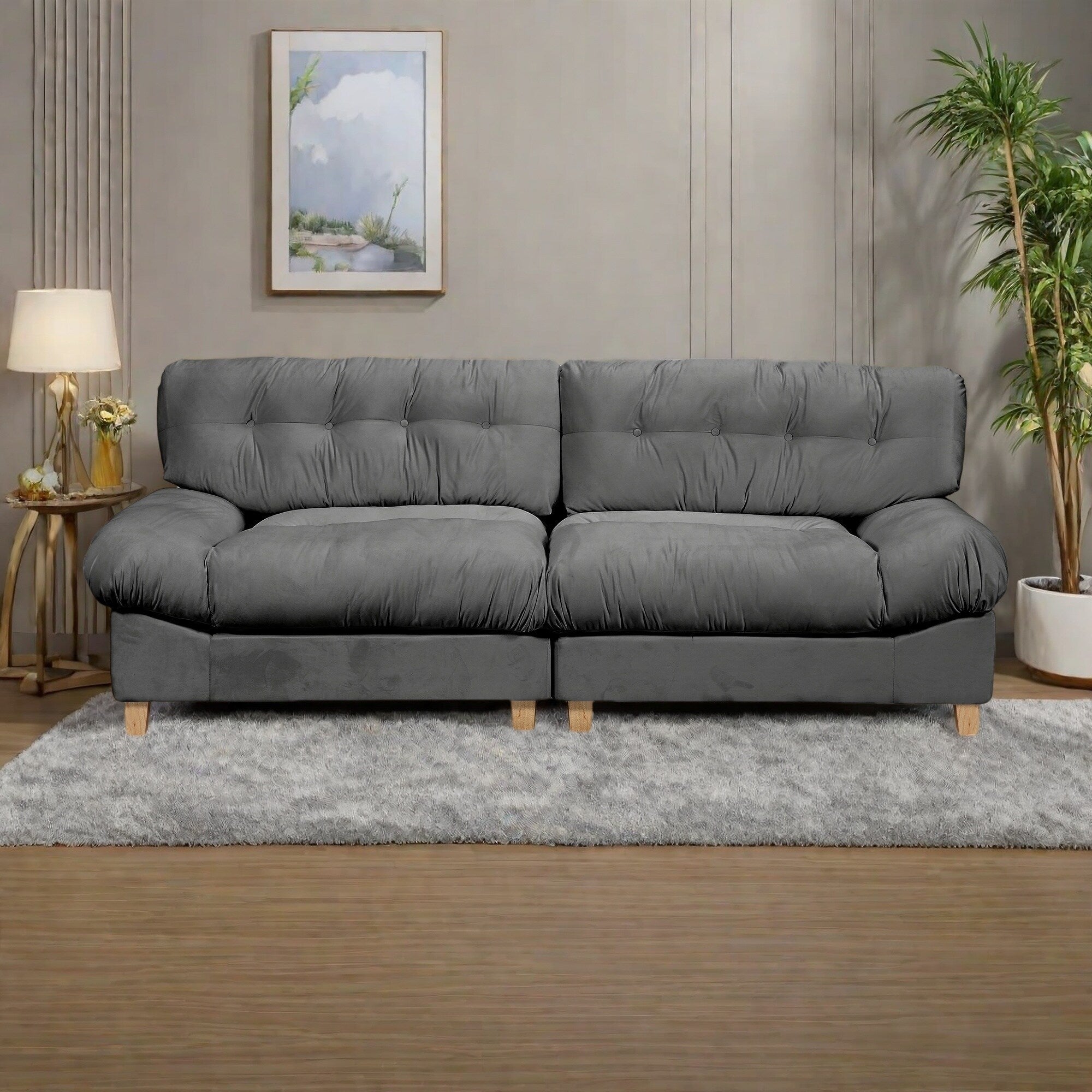 Canapé 3 places en tissu 90,5 avec mousse haute densité et base en bois massif