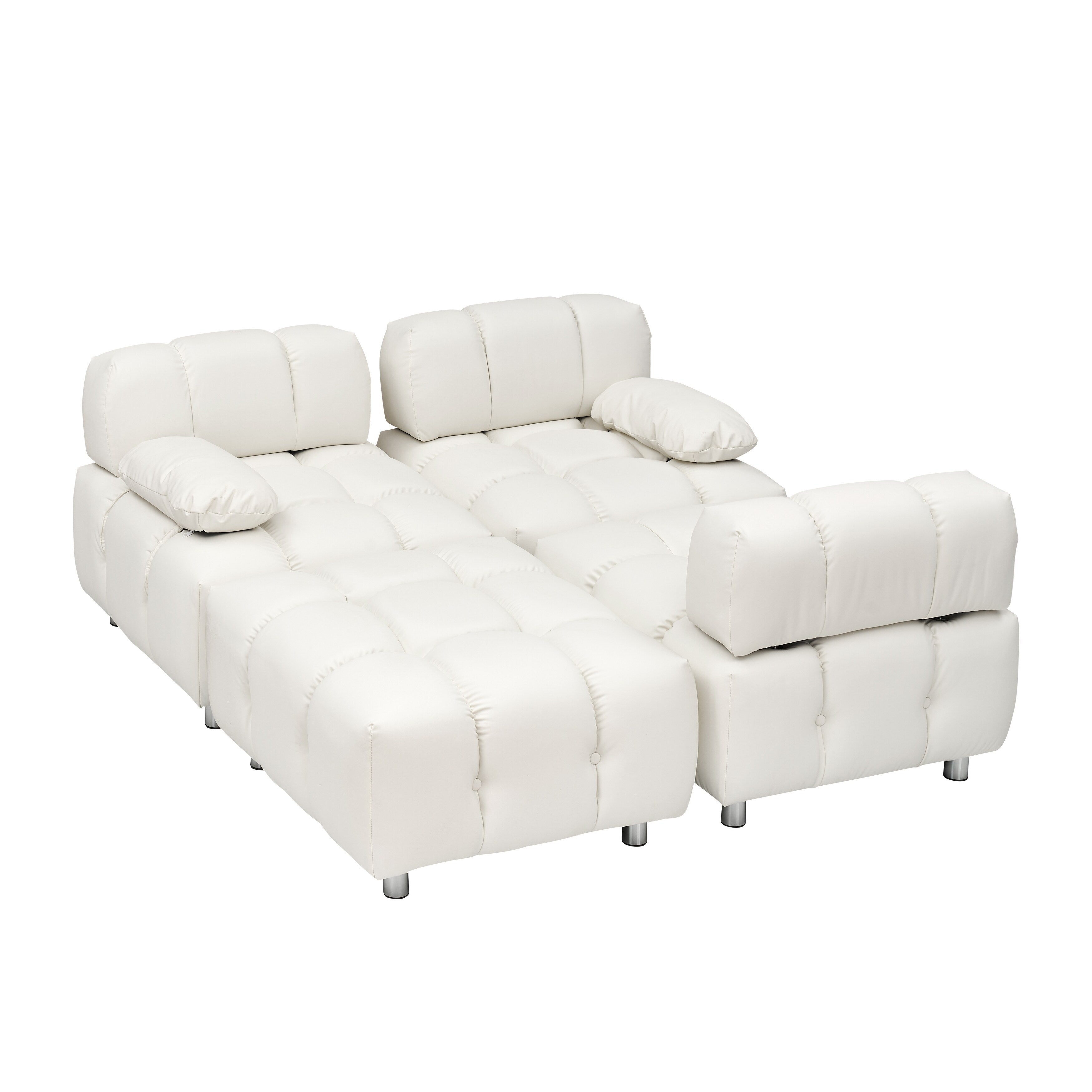 Canapé 3 places pliable en tissu technique moderne blanc de 230 cm, imperméable et résistant aux taches, avec pieds en métal