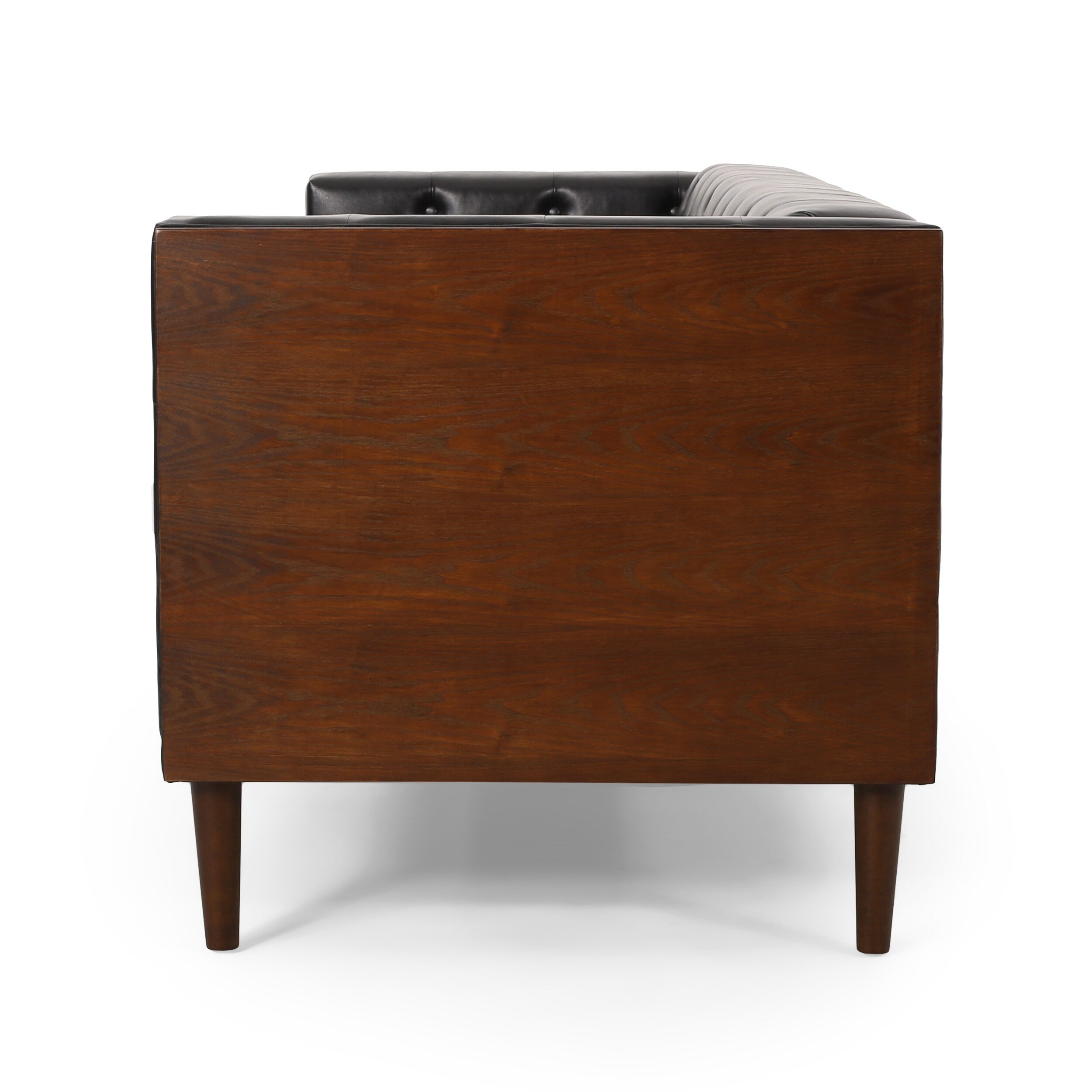 Canapé 3 places capitonné en similicuir avec pieds en bois de bouleau pour le salon