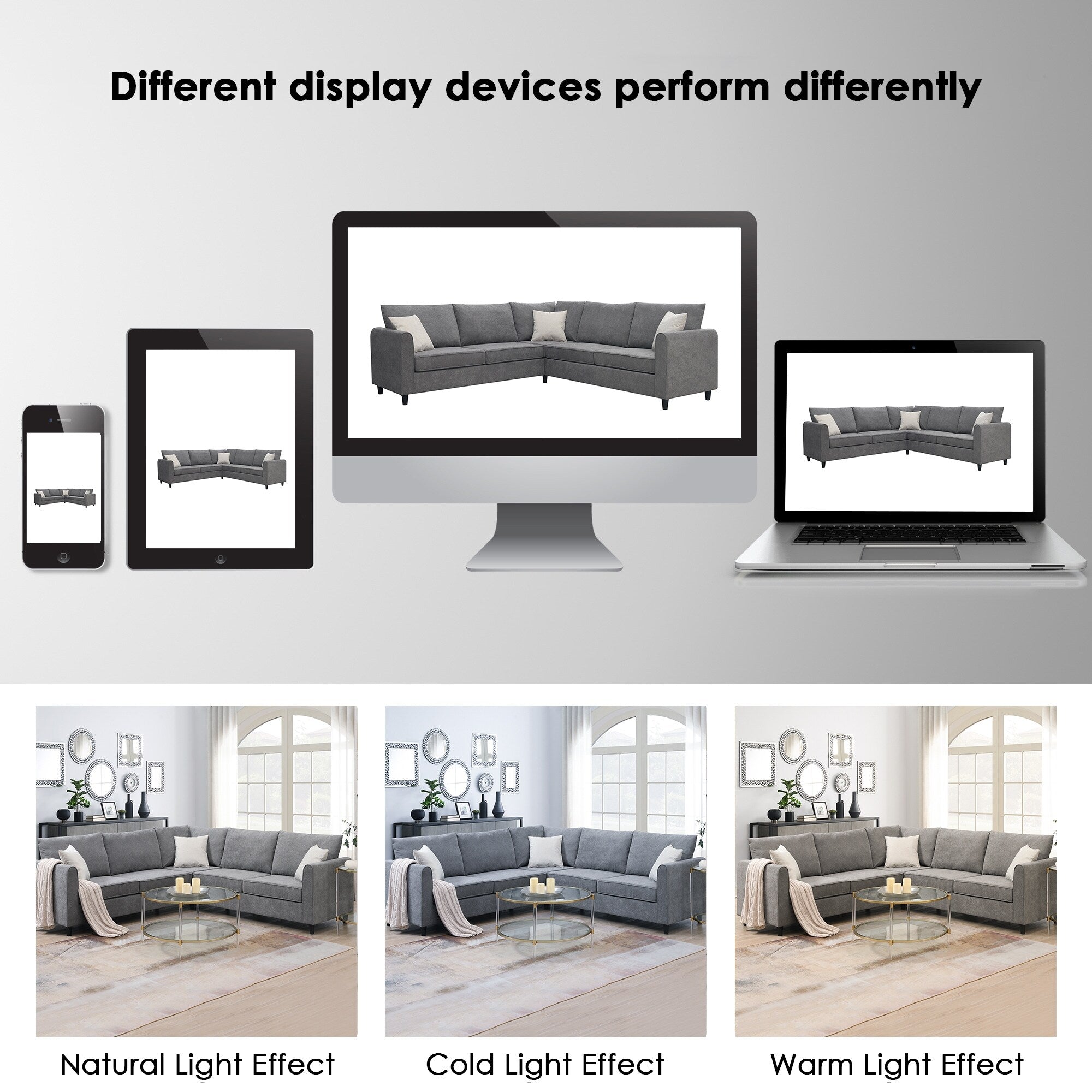 Canapé sectionnel de salon rembourré moderne 91 x 91 cm, canapé en L avec 3 coussins