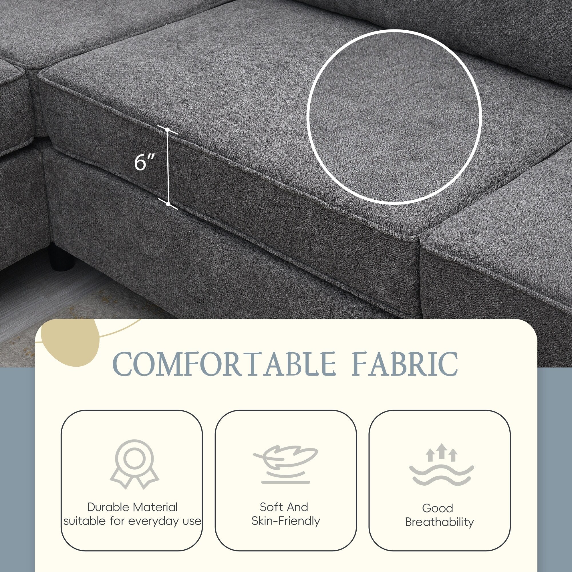 Canapé sectionnel de salon rembourré moderne 91 x 91 cm, canapé en L avec 3 coussins