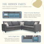 Canapé sectionnel de salon rembourré moderne 91 x 91 cm, canapé en L avec 3 coussins