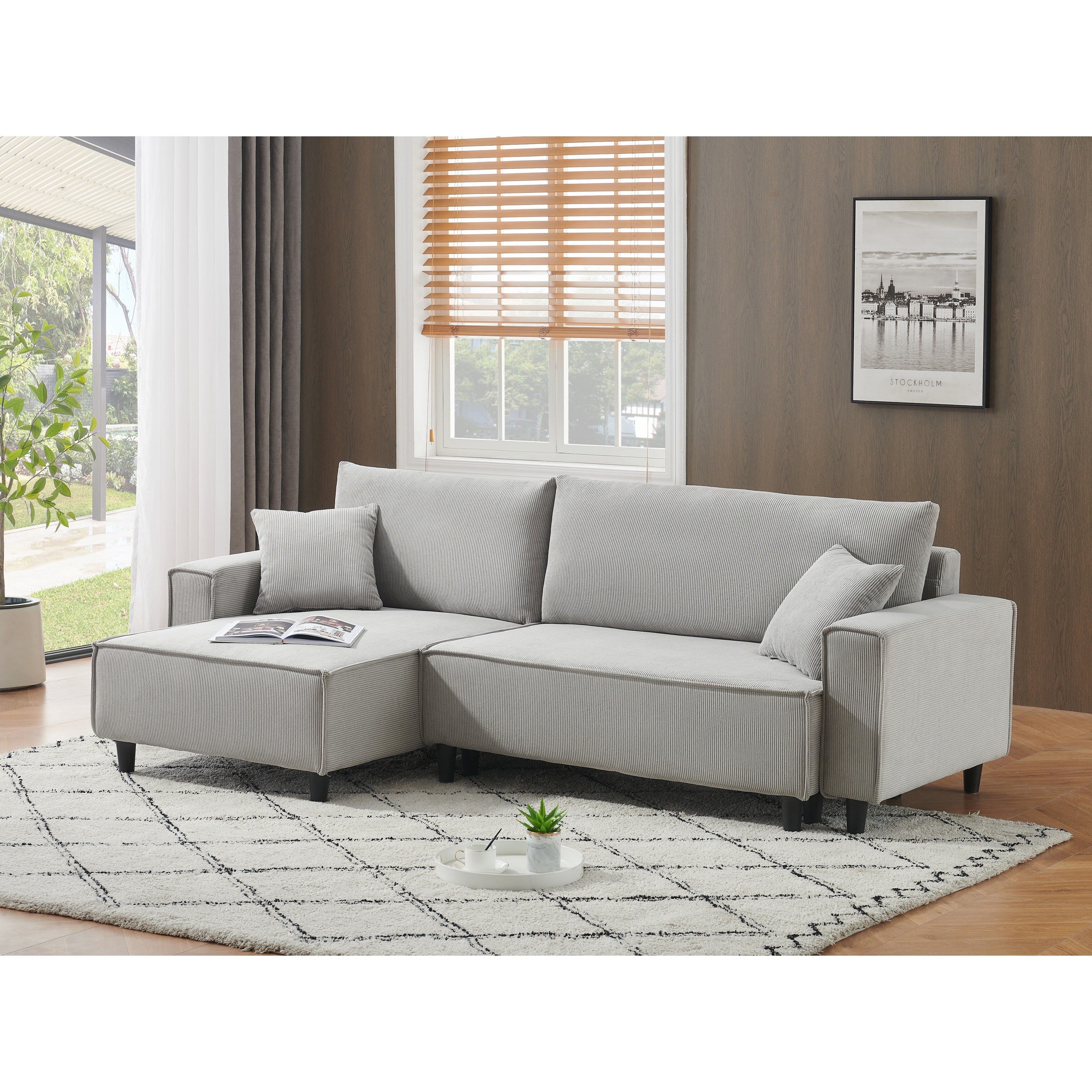 Canapé-lit en velours côtelé de 93 pouces avec deux oreillers - Idéal pour les petits salons ou les appartements