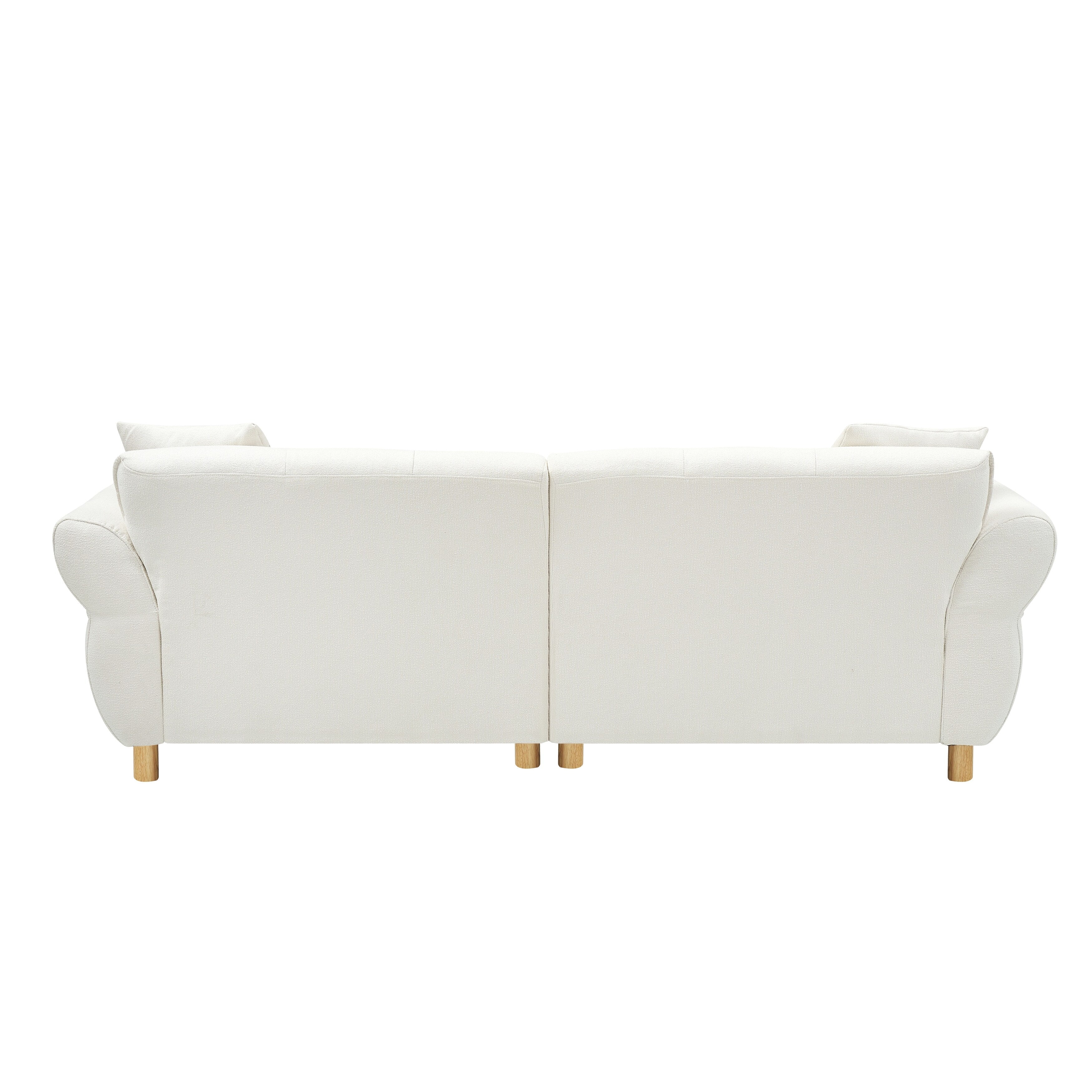 Canapé Teddy de 240 cm de long, avec deux coussins assortis et trois sièges spacieux et confortables.