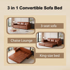 Canapé-lit 3 places en similicuir avec méridienne, style rétro avec garniture à rivets, 93,70 $